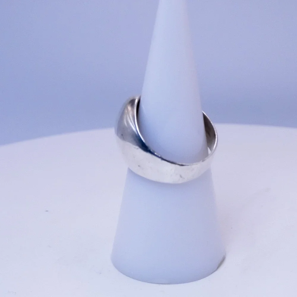 Sterling Silver 925 Puffy Heart Asymmetrical Sz 6.5 Womens Vintage Dome Ring